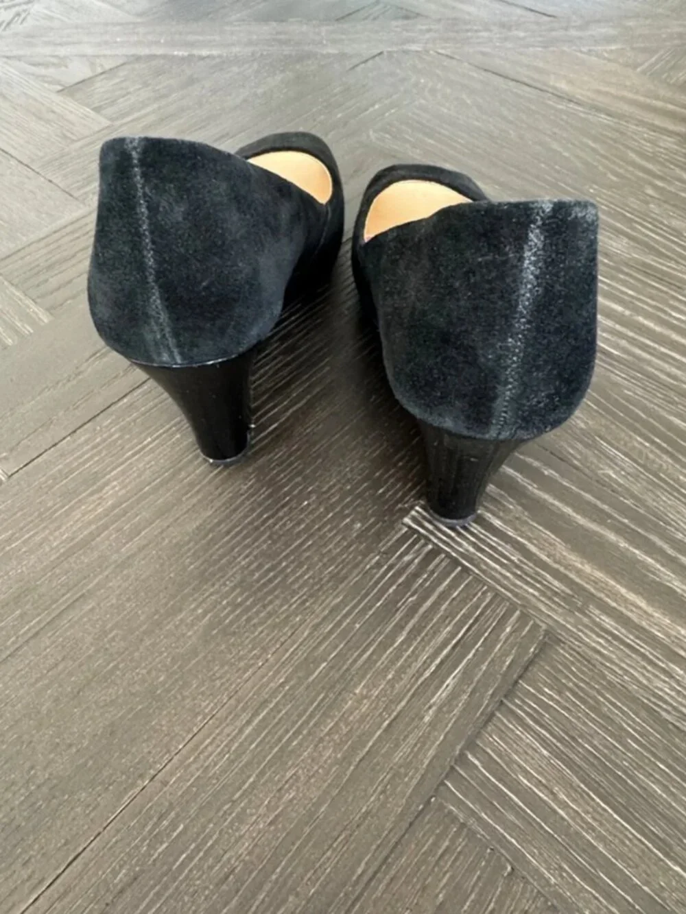Lilly Pulitzer Black Suede Platform Wedges 7.5 Peep Toe Heel Shoes